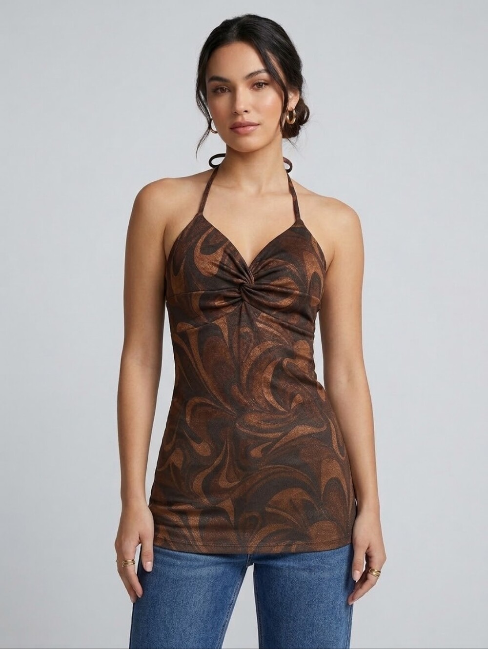Vintage Y2K Suzy Shier Metallic Brown Swirl Halter Top Medium